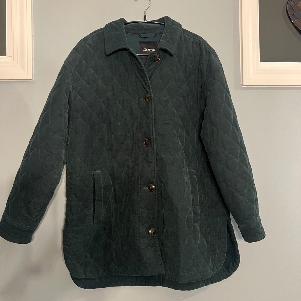 Madewell Quilted Corduroy Jacket Womens Medium Green Button Front NB294